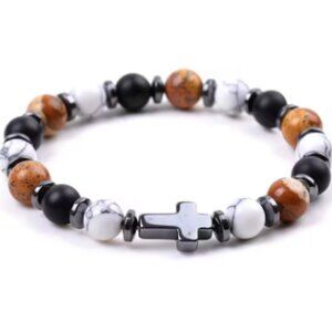 Cross Bracelet,Gemstone Bracelet,Stone Beads Cross Bracelet